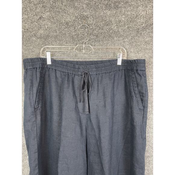 Talbots Navy Blue Linen Pants Size XL Elastic Waist Drawstring Coastal - Picture 2 of 13